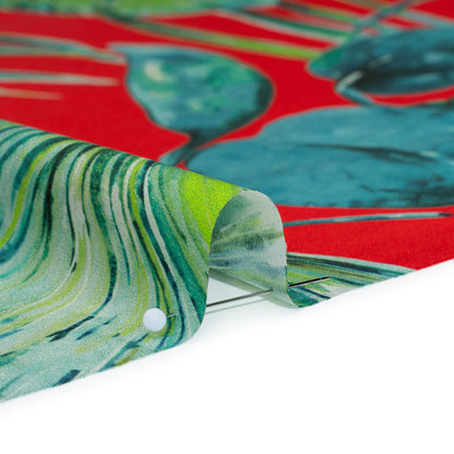 Silk Charmeuse Print 16MM, Made in Italy - Red and Green Tropical Leaves Full