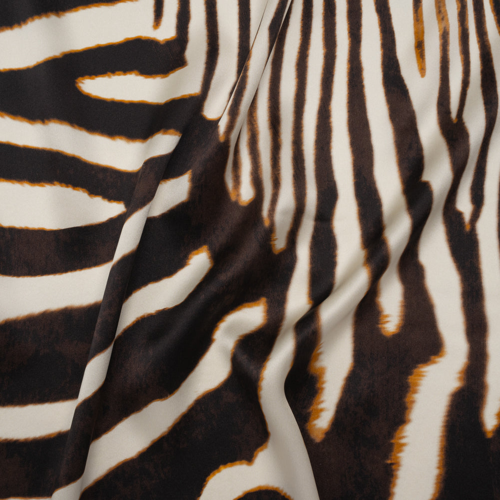 Silk Charmeuse Print 16MM, Made in Italy - Brown and Cream Animal Stripes