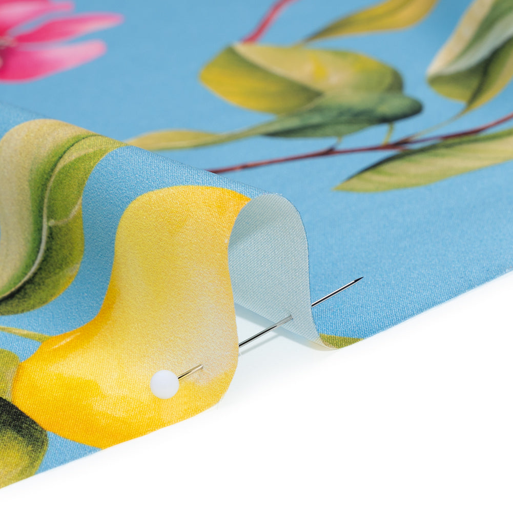 Silk Charmeuse Print 16MM, Made in Italy - Sky Blue, Green and Yellow Blossoming Lemon Tree - Full - Image 4 of 6
