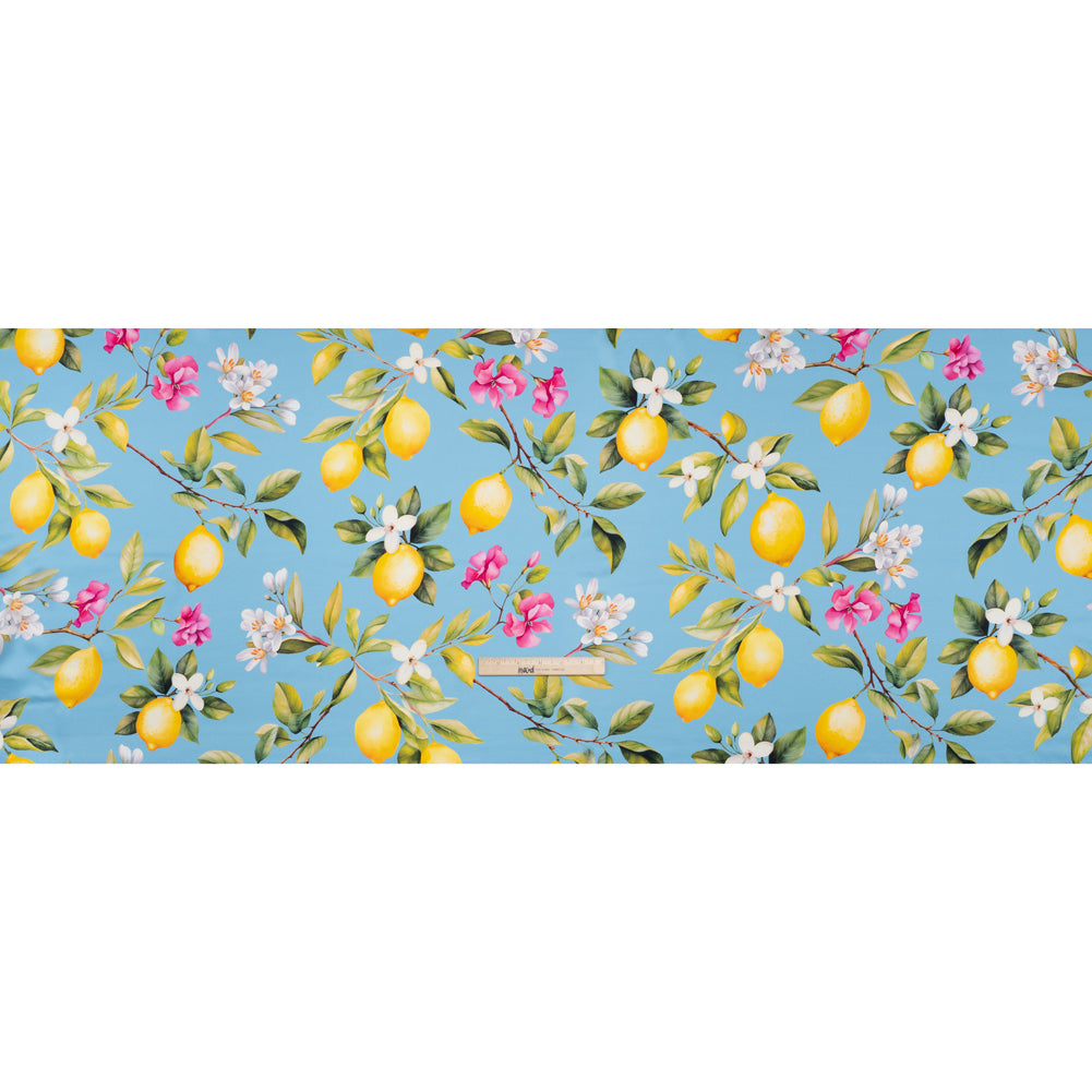 Silk Charmeuse Print 16MM, Made in Italy - Sky Blue, Green and Yellow Blossoming Lemon Tree - Full - Image 5 of 6