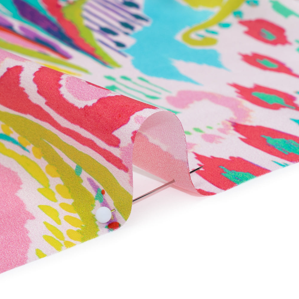 Silk Charmeuse Print 16MM, Made in Italy - White, Yellow and Purple Painterly Ikat Paisley Full