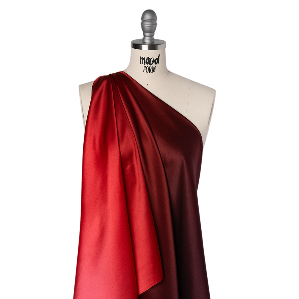 Silk Charmeuse Print 16MM, Made in Italy - Burgundy, Red and Pink Ombre