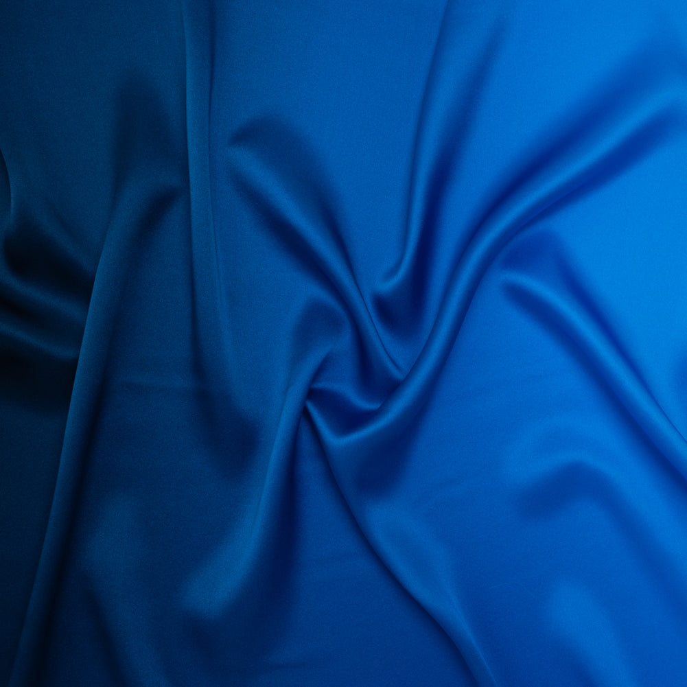 Silk Charmeuse Print 16MM, Made in Italy - Sky Blue, Bright Blue and Navy Ombre Drape