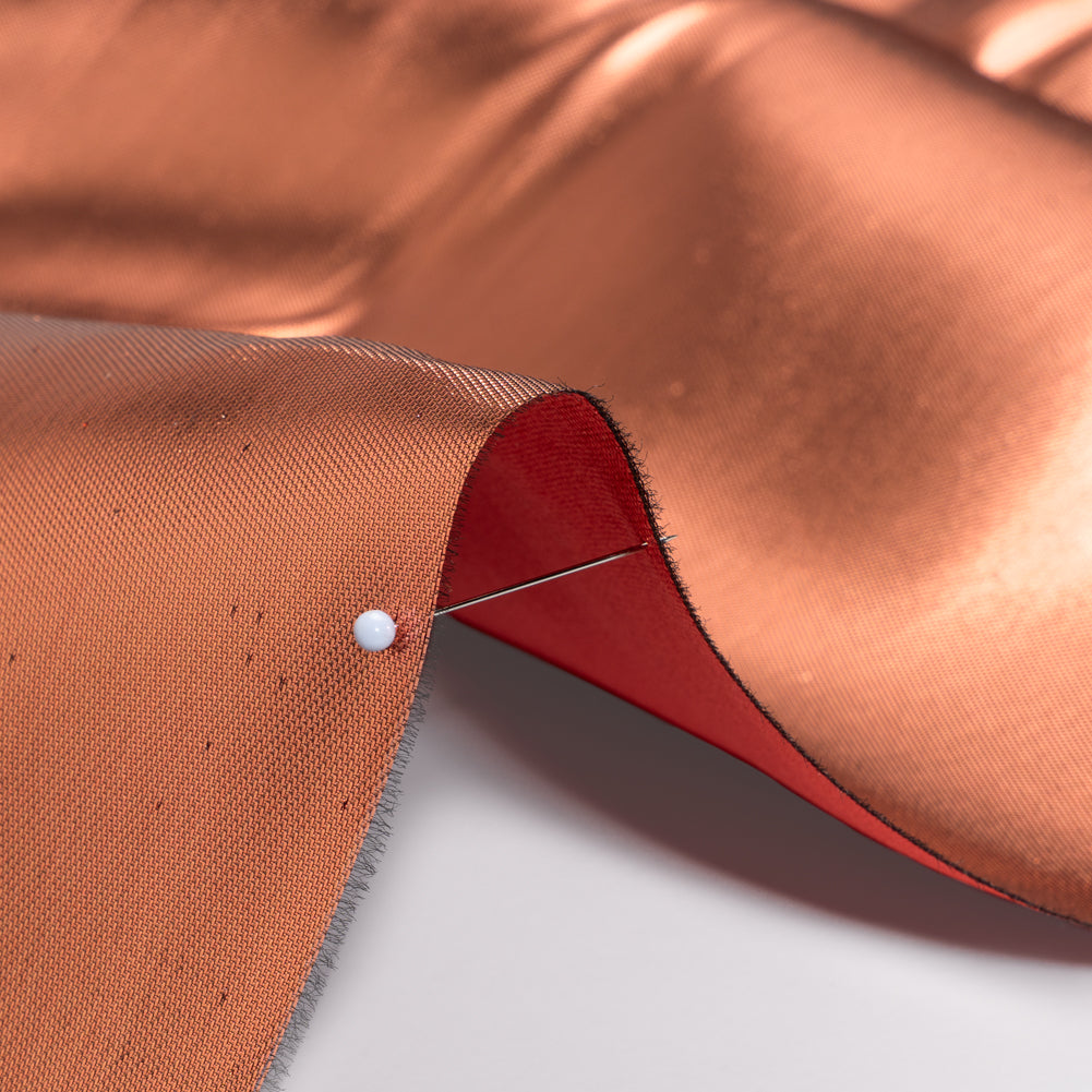 Double Faced Lame Mikado - Scarlet and Copper - Sara Collection Detail