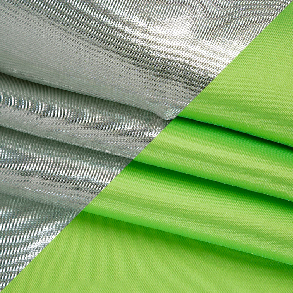 Double Faced Lame Mikado - Neon Green and Silver - Sara Collection - Folded