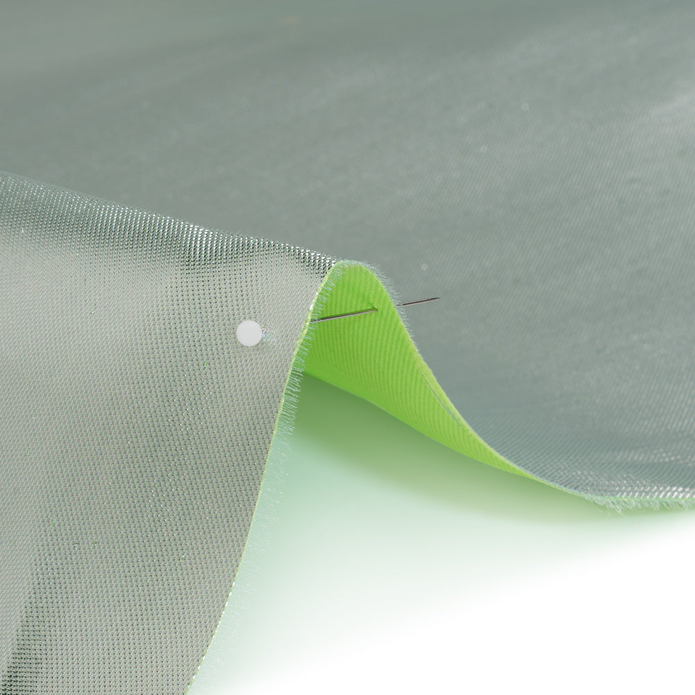 Double Faced Lame Mikado - Neon Green and Silver - Sara Collection - Detail