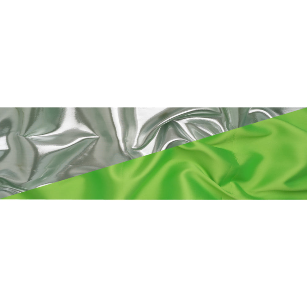 Double Faced Lame Mikado - Neon Green and Silver - Sara Collection - Full