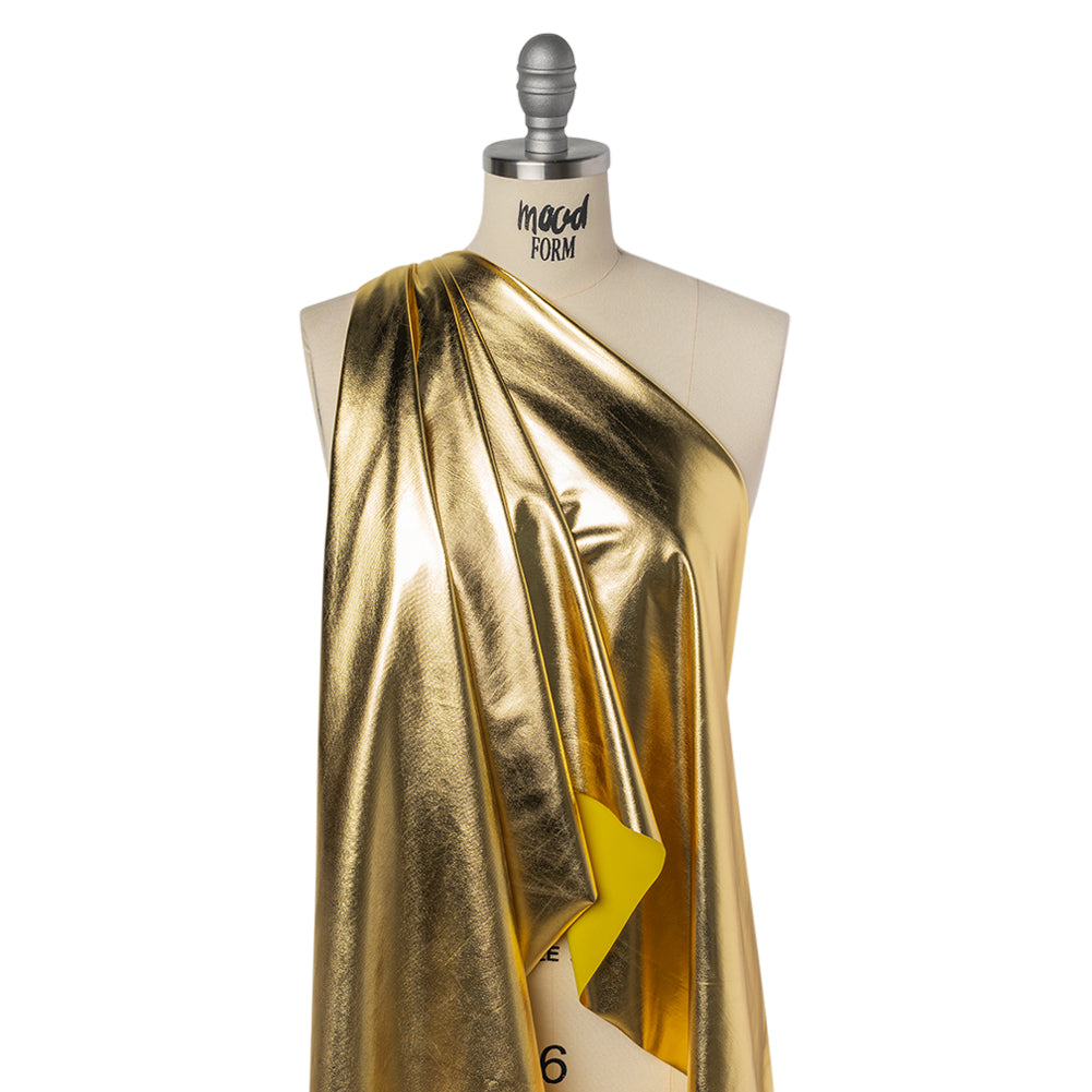Metallic Foiled Polyester Jersey Knit - Gold - Amalthea Collection Drape