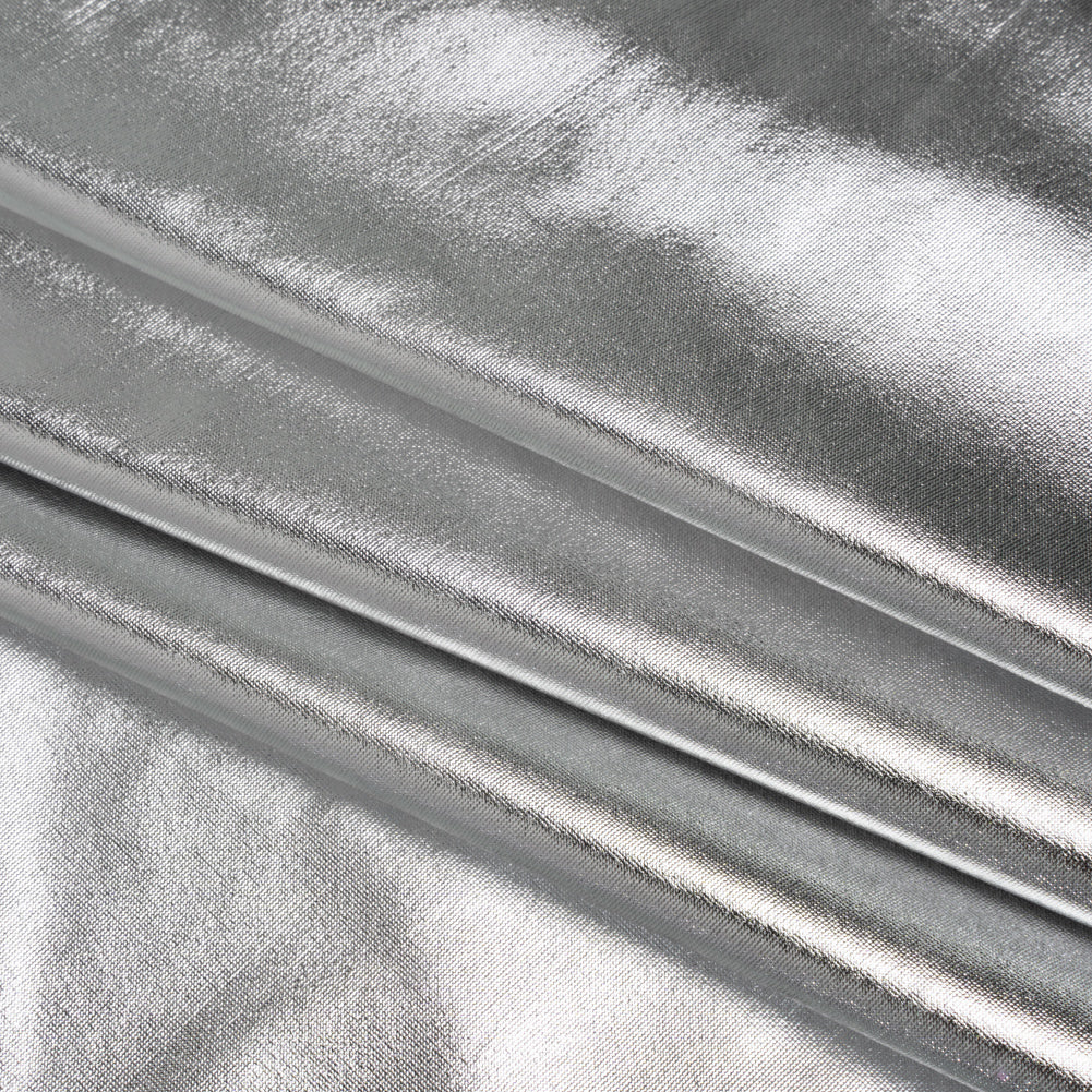 Metallic Foiled Polyester Jersey Knit - Silver - Amalthea Collection - Folded