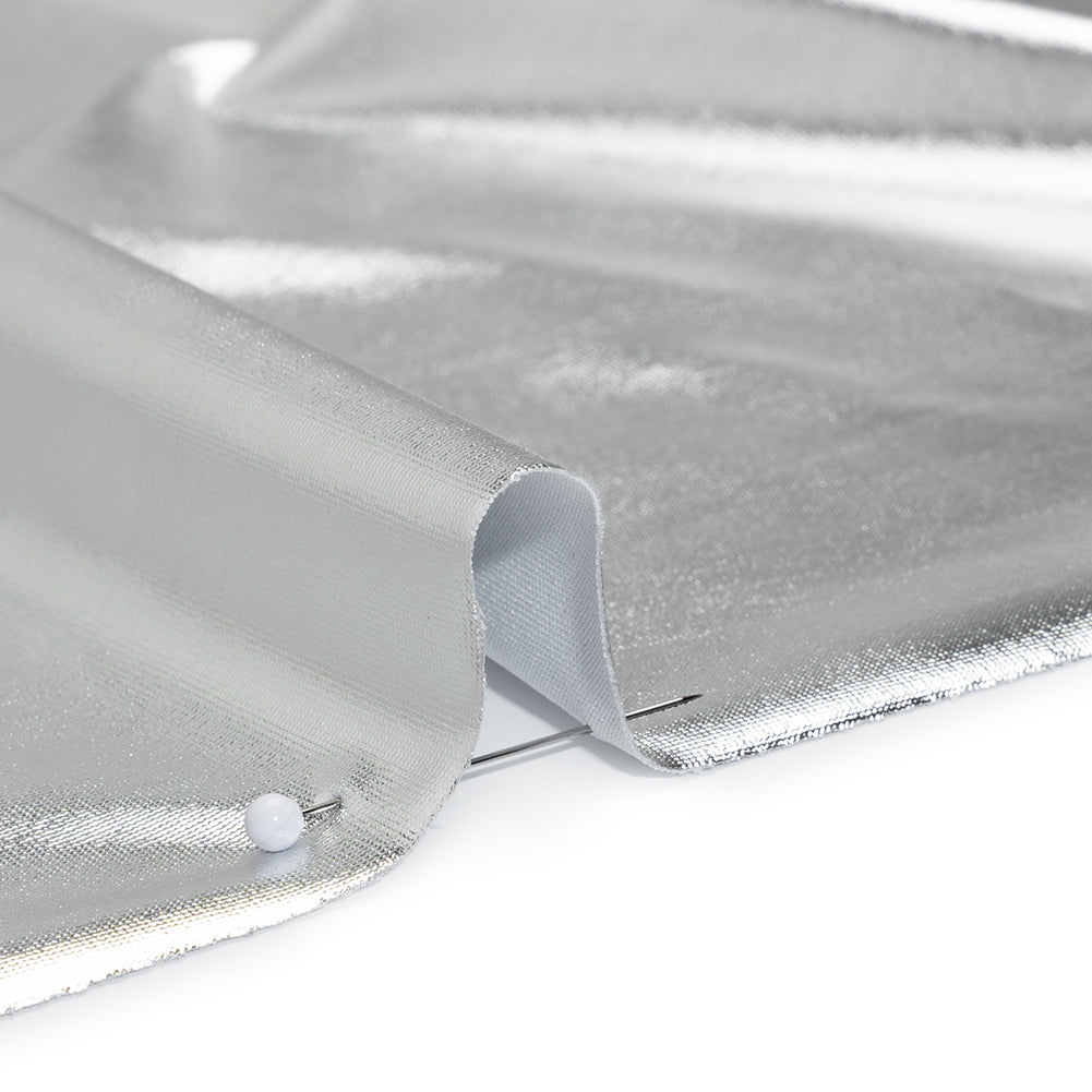 Metallic Foiled Polyester Jersey Knit - Silver - Amalthea Collection - Detail