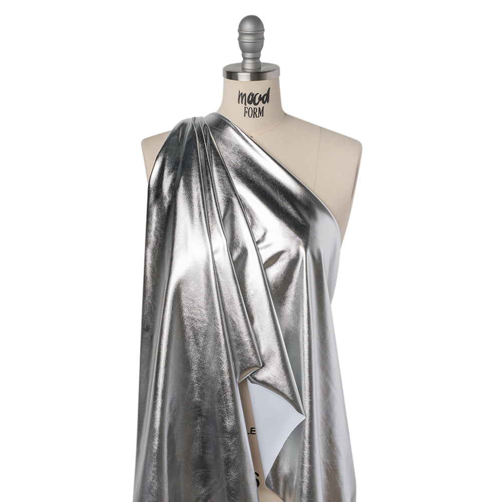 Metallic Foiled Polyester Jersey Knit - Silver - Amalthea Collection - Drape
