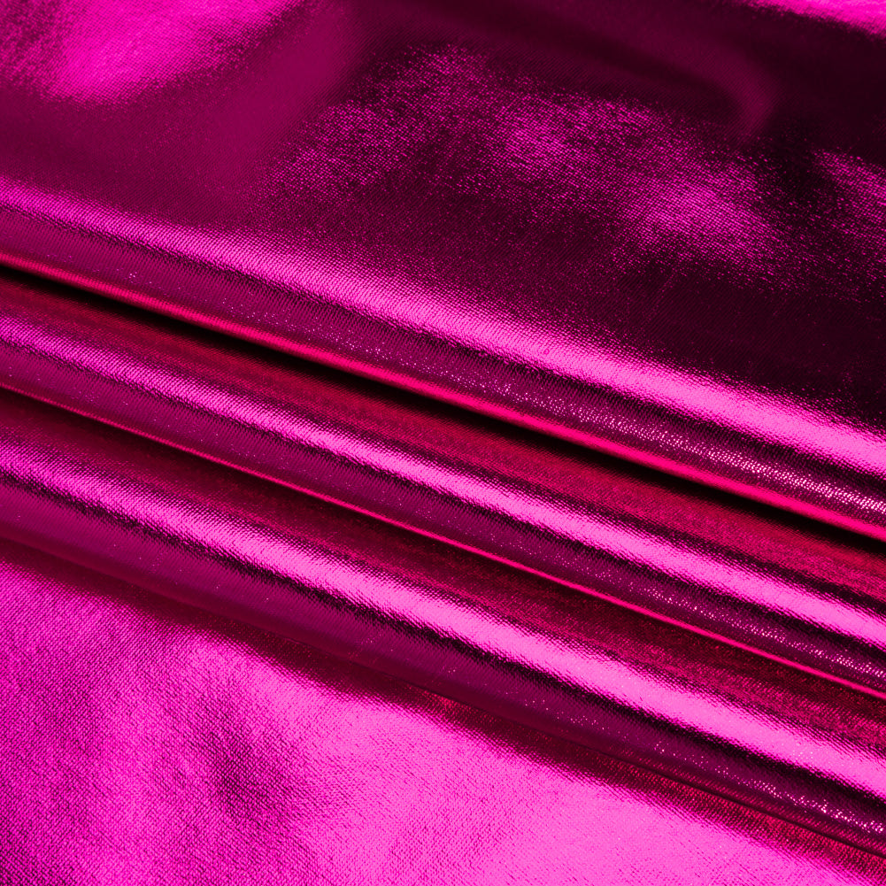 Metallic Foiled Polyester Jersey Knit - Fuchsia - Amalthea Collection - Folded