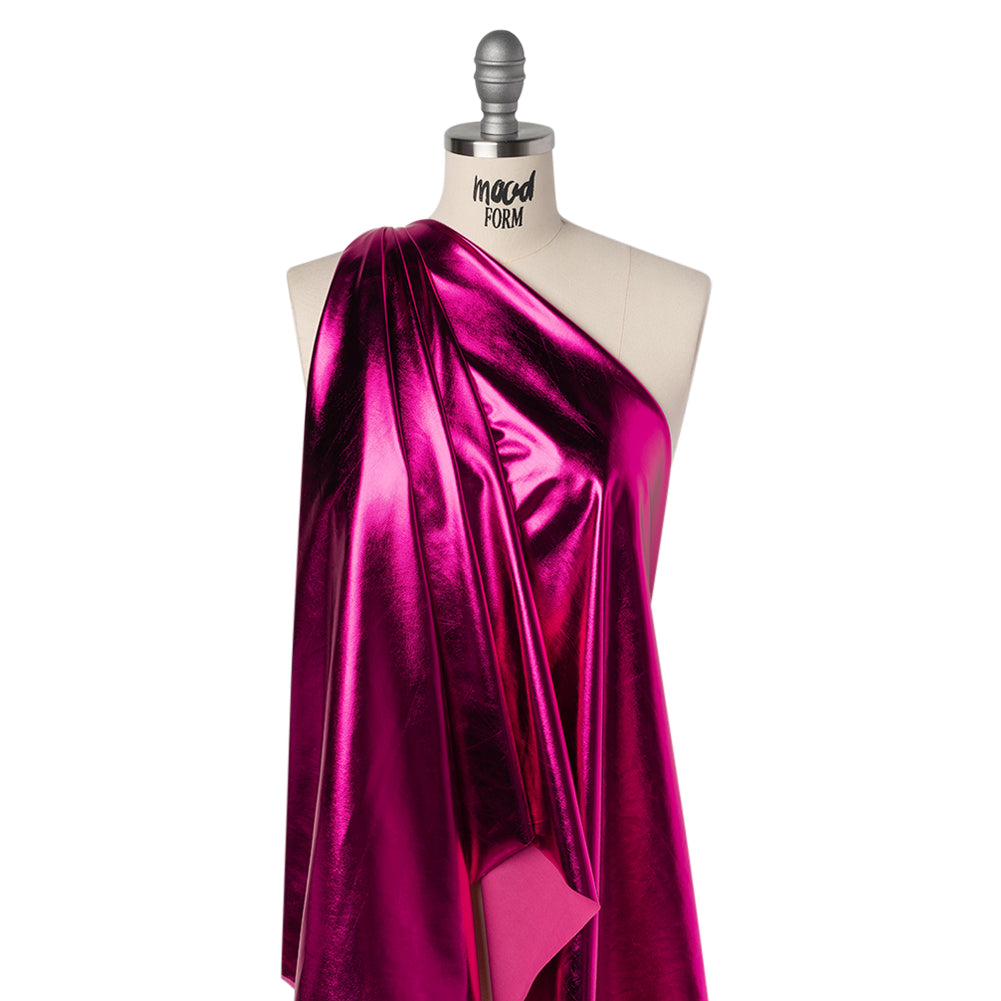 Metallic Foiled Polyester Jersey Knit - Fuchsia - Amalthea Collection - Drape