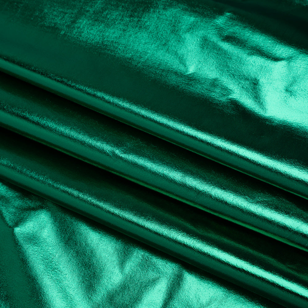 Metallic Foiled Polyester Jersey Knit - Emerald - Amalthea Collection - Folded