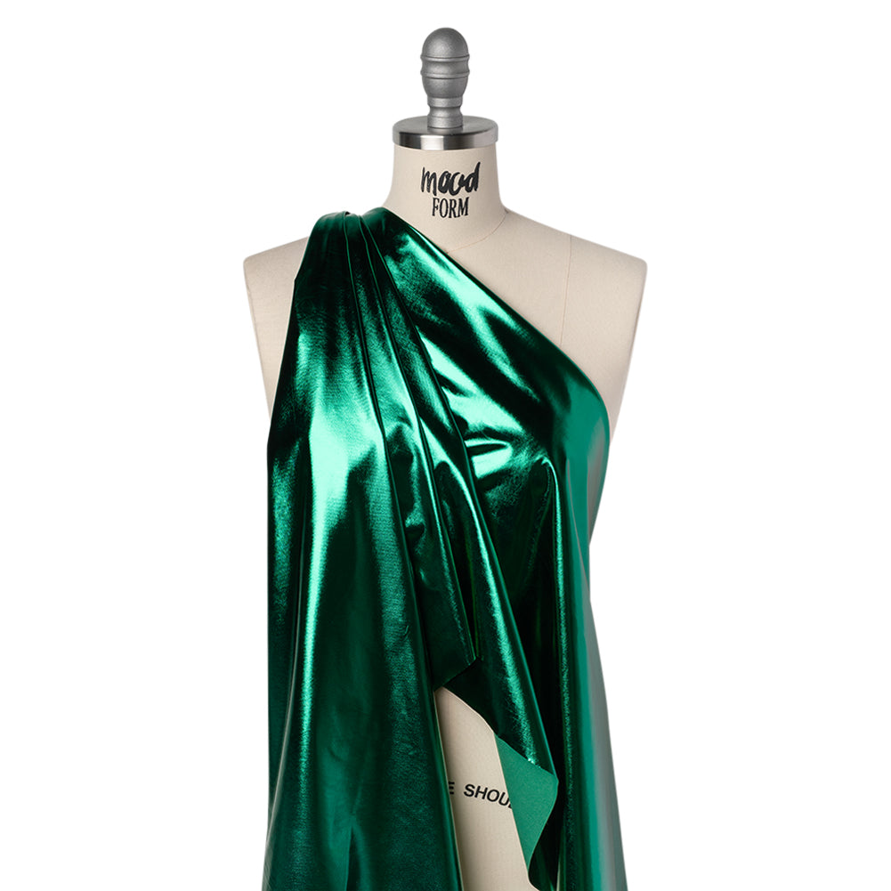 Metallic Foiled Polyester Jersey Knit - Emerald - Amalthea Collection - Drape