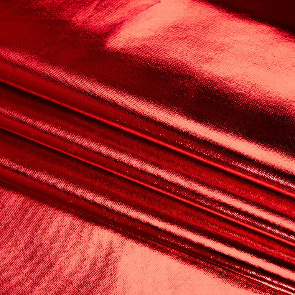 Metallic Foiled Polyester Jersey Knit - Red - Amalthea Collection Folded