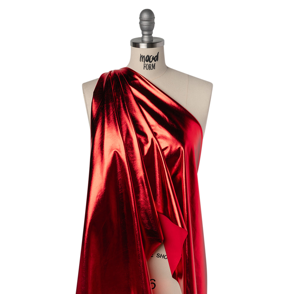 Metallic Foiled Polyester Jersey Knit - Red - Amalthea Collection Drape