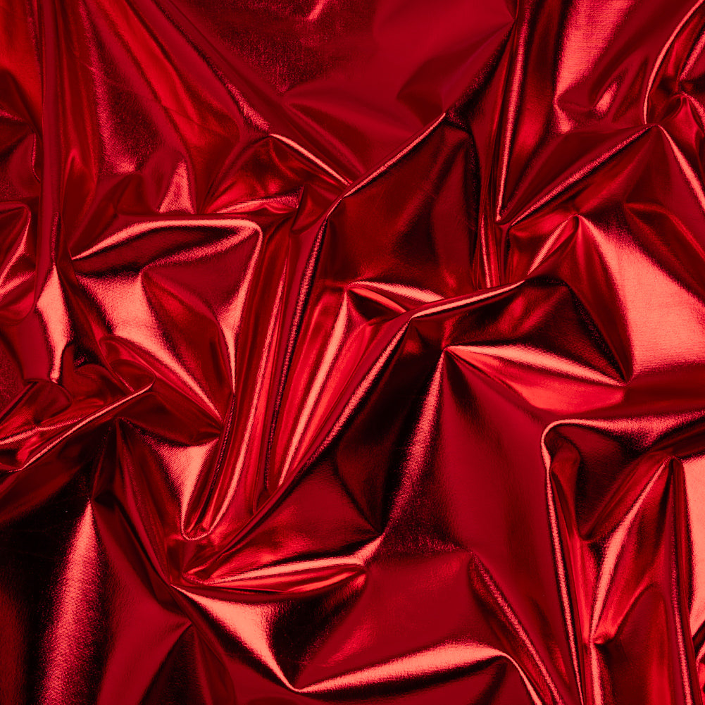 Metallic Foiled Polyester Jersey Knit - Red - Amalthea Collection