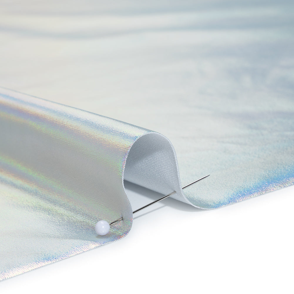 Metallic Foiled Polyester Jersey Knit - Holographic Silver - Amalthea Collection Detail