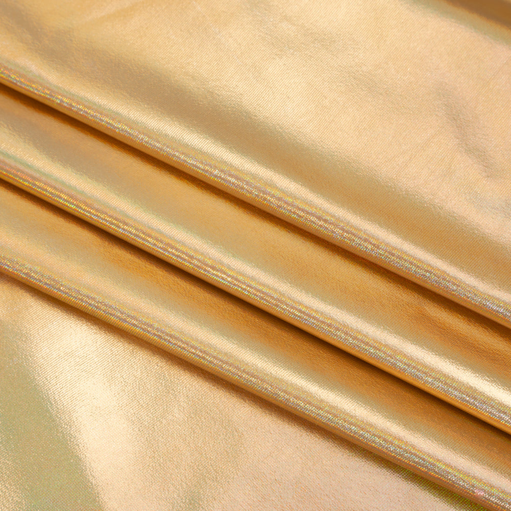 Metallic Foiled Polyester Jersey Knit - Holographic Gold - Amalthea Collection Folded