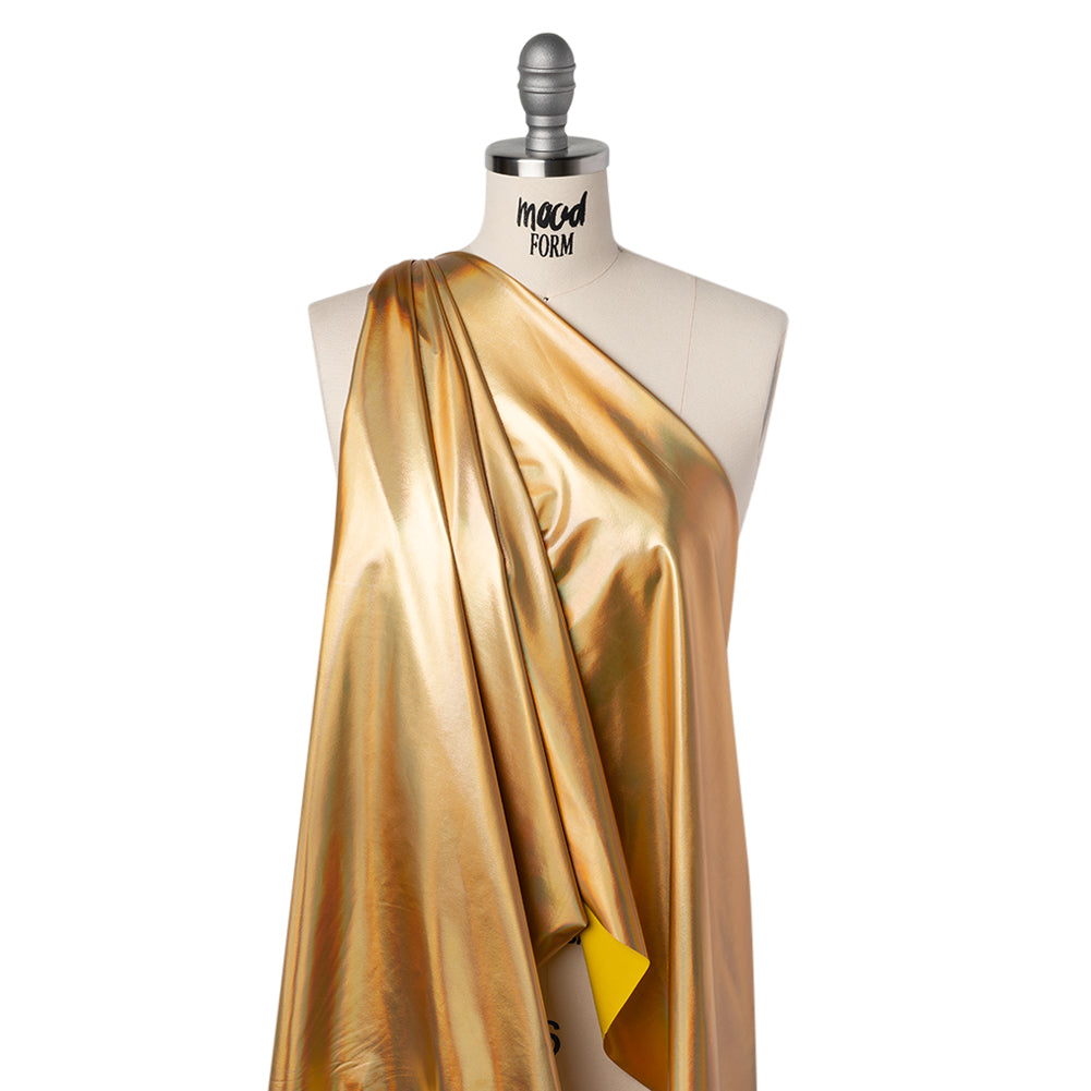 Metallic Foiled Polyester Jersey Knit - Holographic Gold - Amalthea Collection Drape