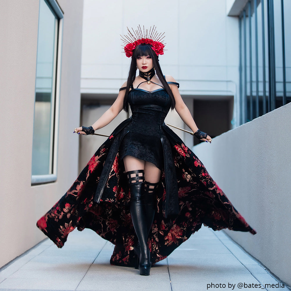 Yaya Han Metallic Chenille Brocade - Black, Red and Gold Floral - Cosplay Collection
