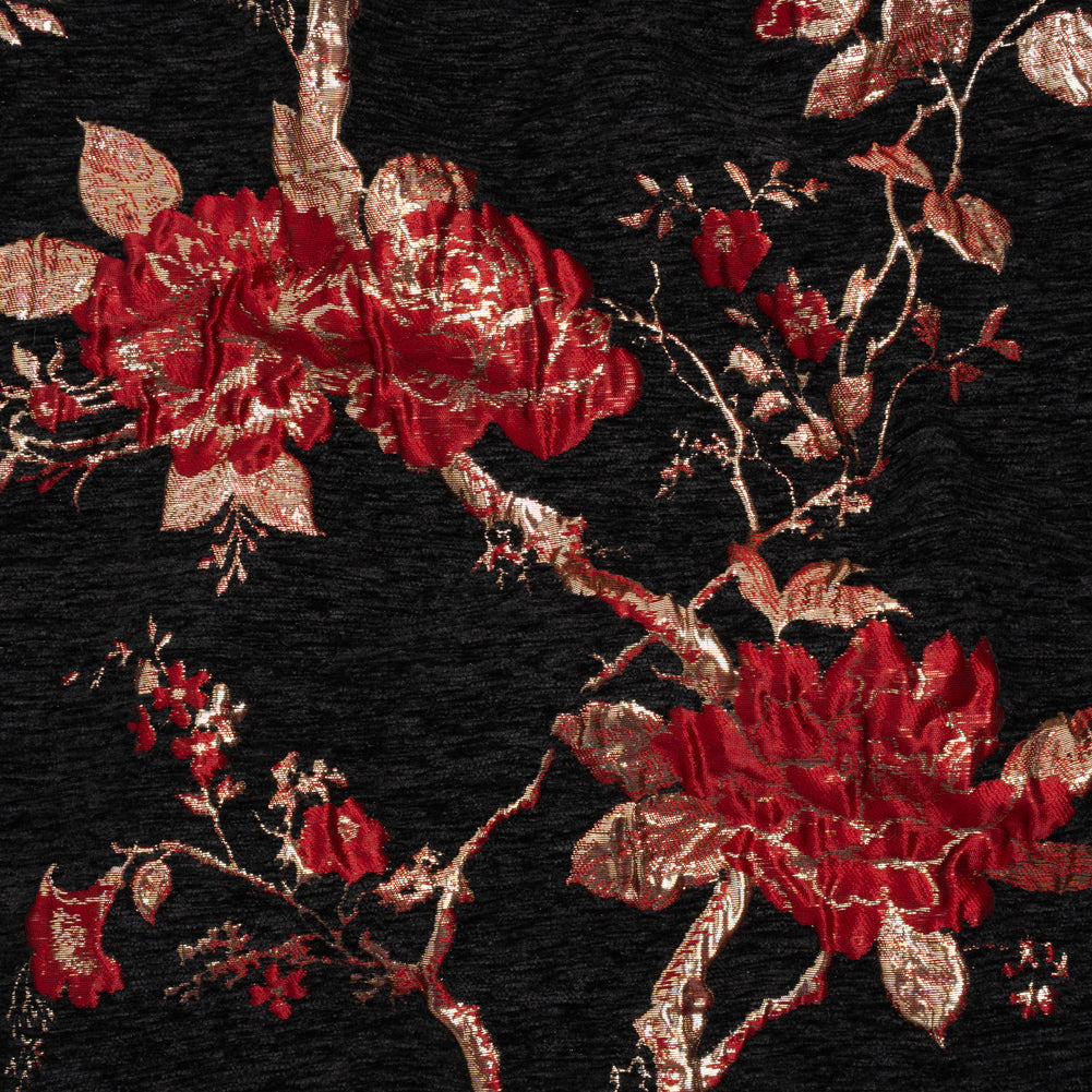 Yaya Han Metallic Chenille Brocade - Black, Red and Gold Floral - Cosplay Collection
