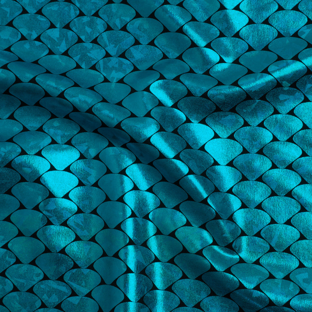 Yaya Han Holographic Foiled Stretch Spandex Polyester Jersey - Metallic Turquoise Fish Scales - Cosplay Collection