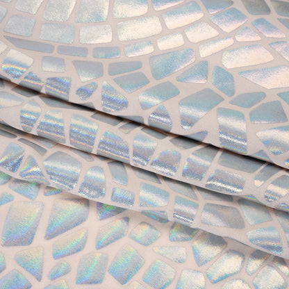 Jersey de poliéster elástico con spandex y lámina holográfica Yaya Han - Plata metalizada iridiscente efecto vidrio roto abstracto - Colección Cosplay