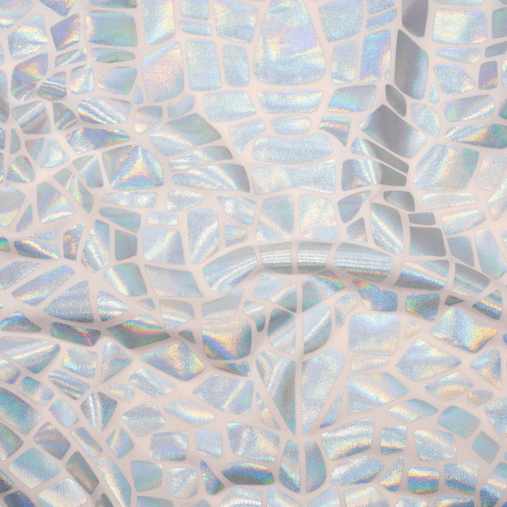 Yaya Han Holographic Foiled Stretch Spandex Polyester Jersey - Metallic Silver Iridescent Broken Glass Abstract - Cosplay Collection