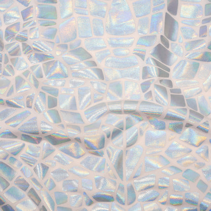 Yaya Han Holographic Foiled Stretch Spandex Polyester Jersey - Metallic Silver Iridescent Broken Glass Abstract - Cosplay Collection