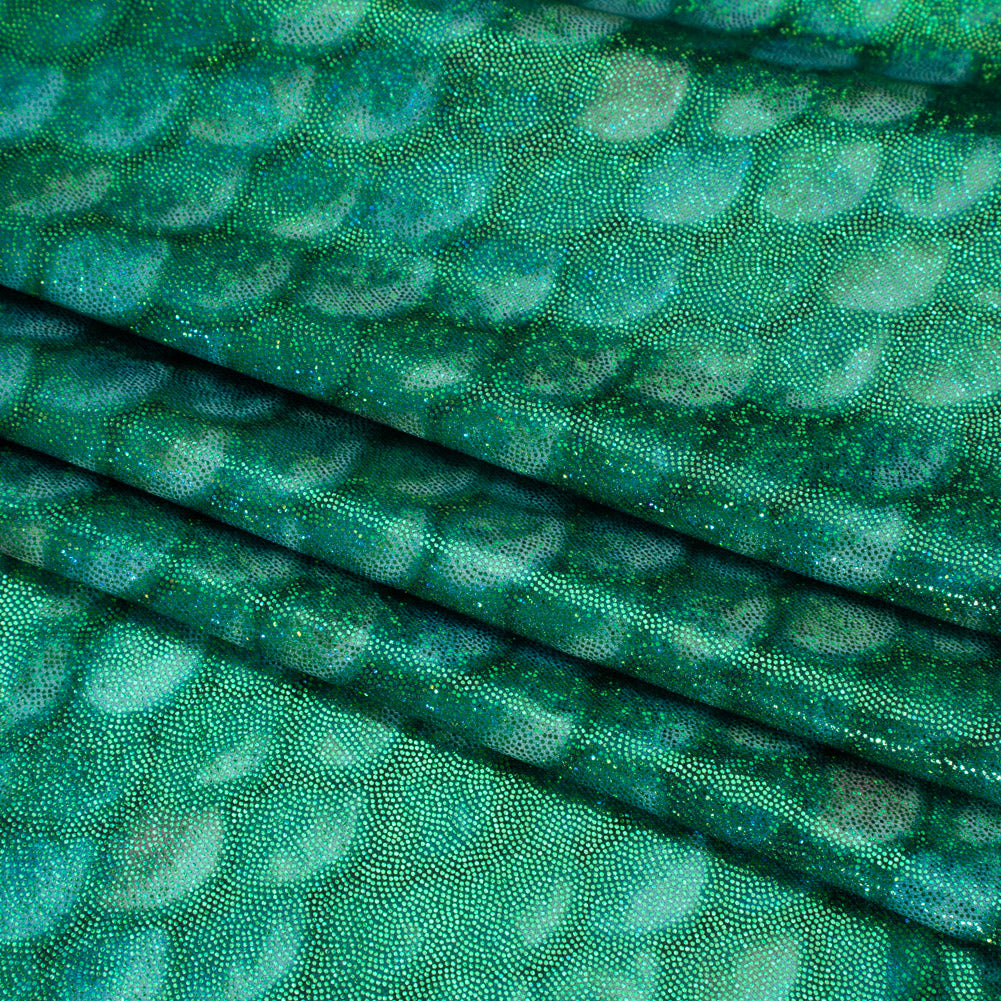 Yaya Han Metallic Foiled Stretch Spandex Polyester Jersey - Emerald Green Mermaid Scales and Tiny Dots - Cosplay Collection - Folded