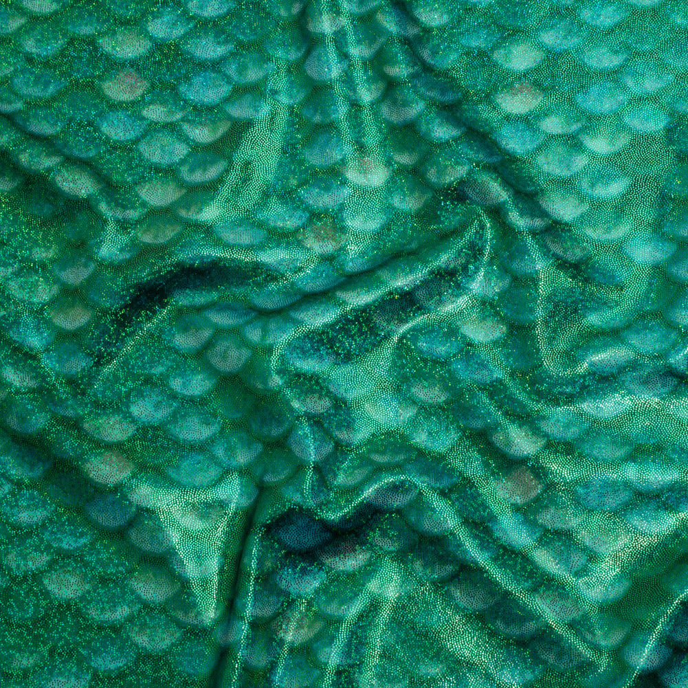 Yaya Han Metallic Foiled Stretch Spandex Polyester Jersey - Emerald Green Mermaid Scales and Tiny Dots - Cosplay Collection