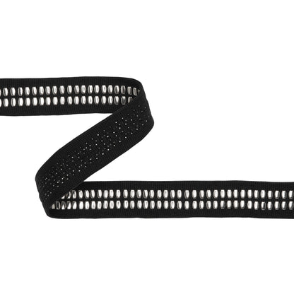 Yaya Han Studded Woven Trim - Hamburg Punk Silver and Black Faux Zipper, 0.75" - Cosplay Collection