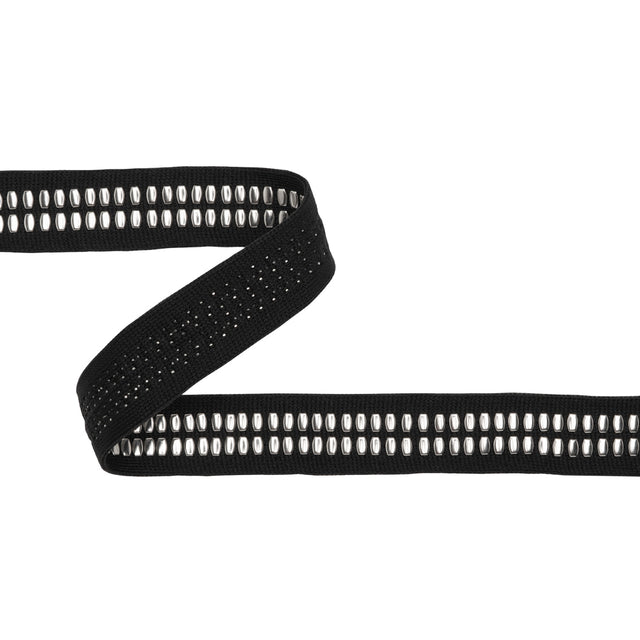 Yaya Han Studded Woven Trim - Hamburg Punk Silver and Black Faux Zipper, 0.75" - Cosplay Collection