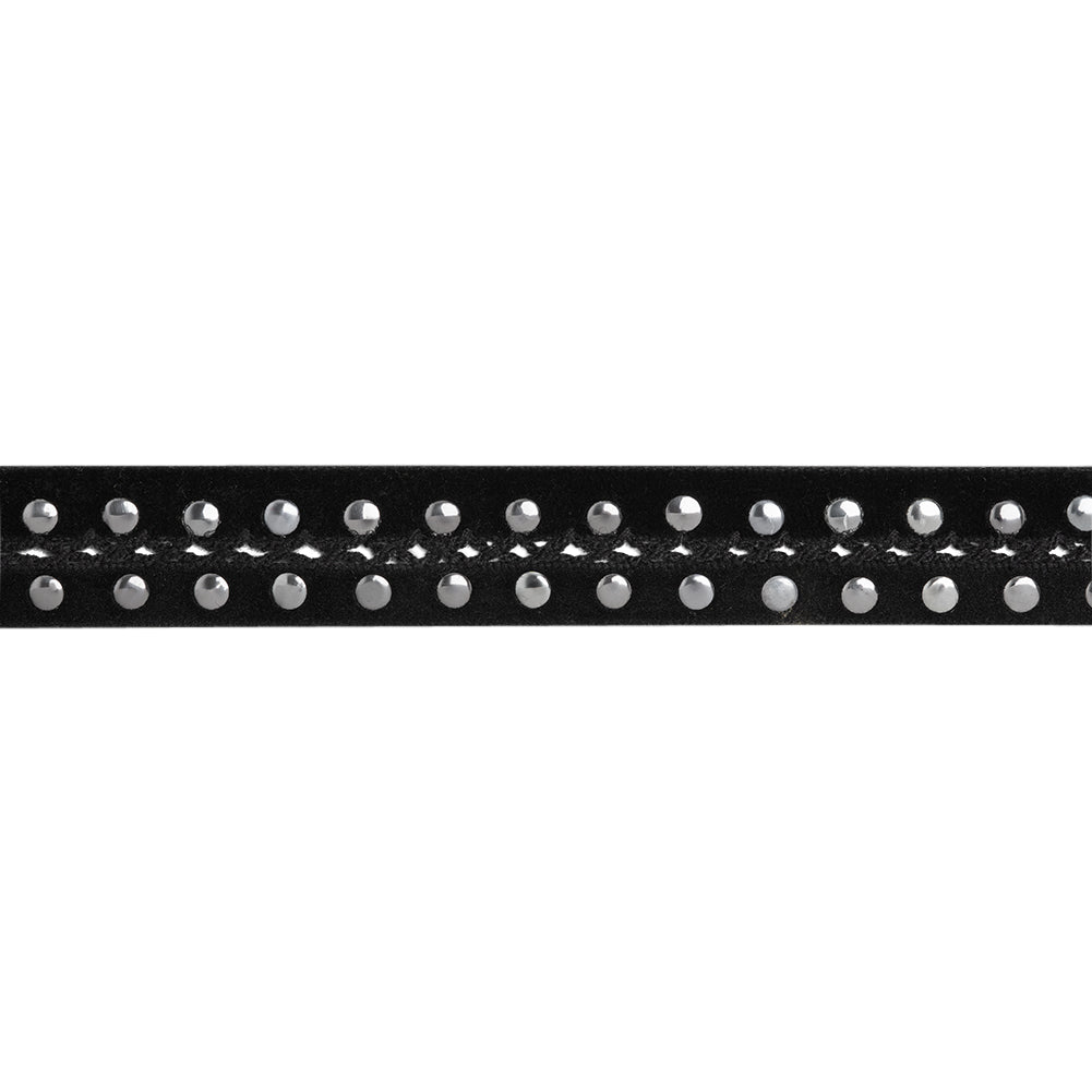 Yaya Han Studs on Velvet Ribbon with Central Lattice - Vampire Silver and Black, 1" - Cosplay Collection - Folded