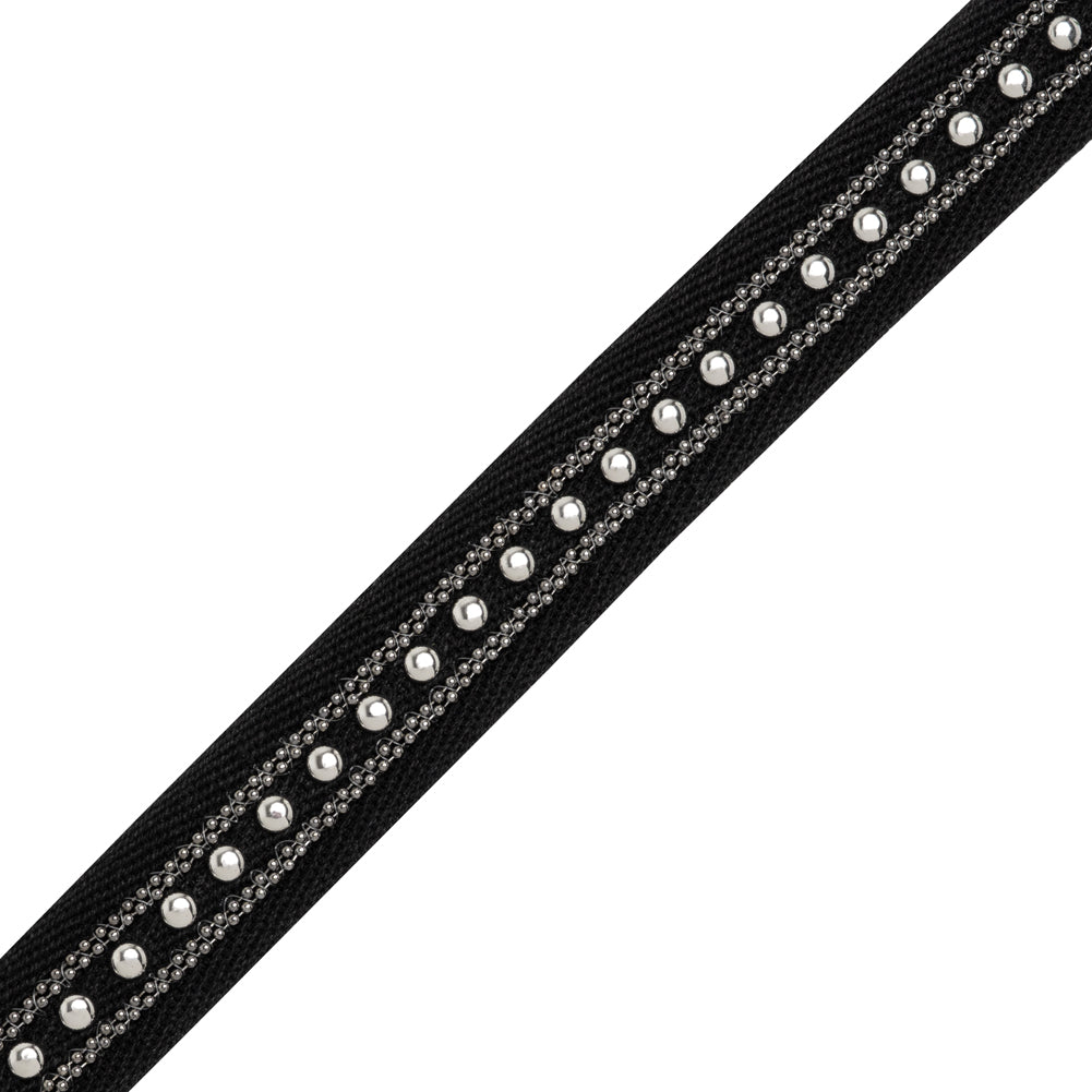 Yaya Han Twill Tape with Studs and Chains - Gothic Silver and Black, 0.75" - Cosplay Collection