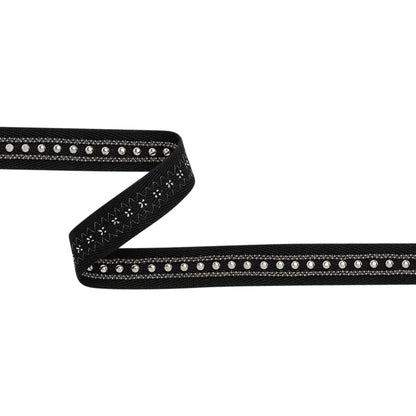 Yaya Han Twill Tape with Studs and Chains - Gothic Silver and Black, 0.75" - Cosplay Collection