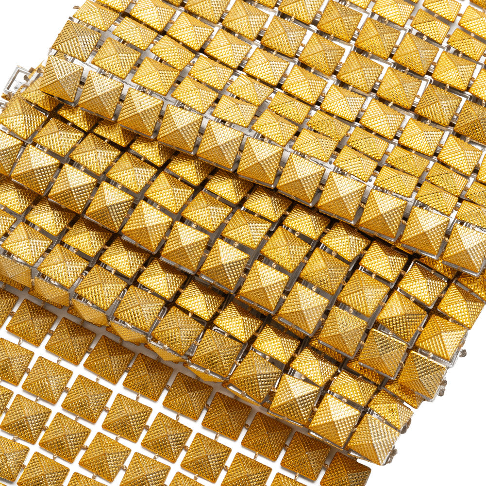 Yaya Han Textured Square Pyramid Studded Chainmail Trim - Yellow Gold, 4" - Cosplay Collection - Detail