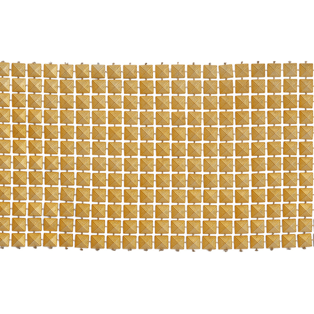 Yaya Han Textured Square Pyramid Studded Chainmail Trim - Yellow Gold, 4" - Cosplay Collection