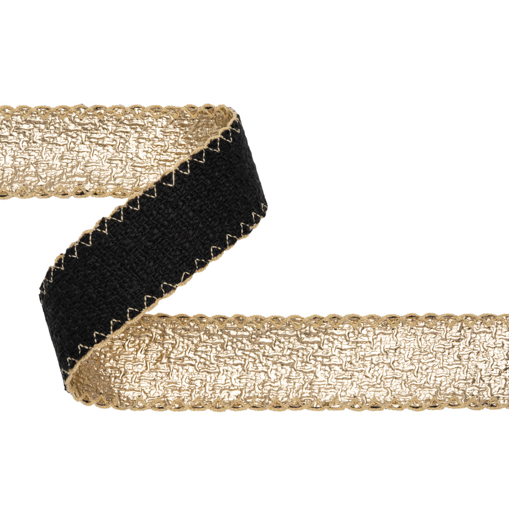 Yaya Han Metallic Coated Woven Trim with Stitched Scalloped Edges - Gold and Black Textured, 1.75" - Cosplay Collection