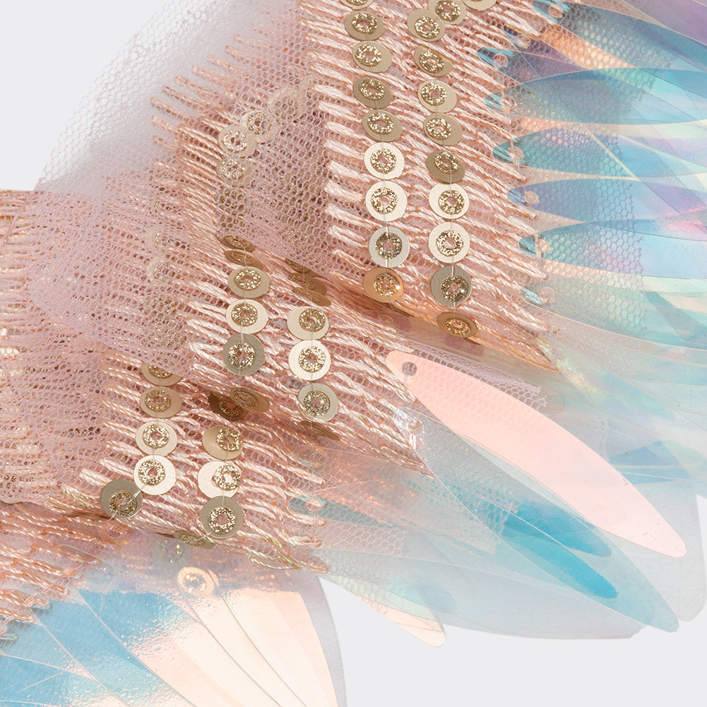 Yaya Han Iridescent Sequin Fringe on Zig Zag Braided Trim - Tango Blue, Gold and Baby Pink, 3" - Cosplay Collection - Detail