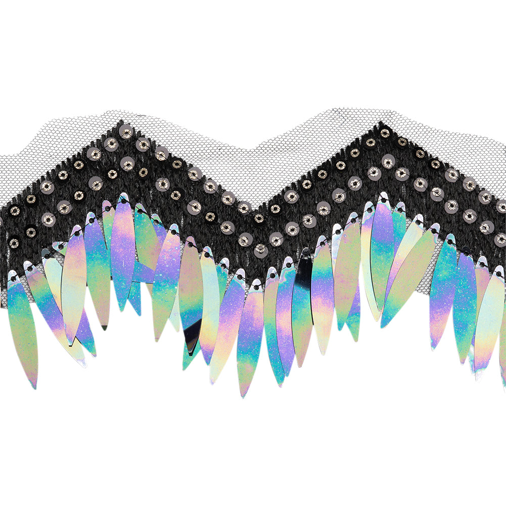 Yaya Han Iridescent Sequin Fringe on Zig Zag Braided Trim - Tango Black, Gold and Oil Slick, 3" - Cosplay Collection - Folded