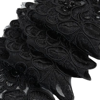 Yaya Han Corded Embroidered Lace Trim with Sequins and Beading - Black Fantasy Flowers, 3.5" - Cosplay Collection