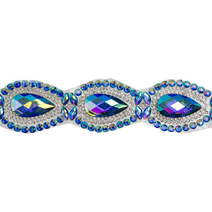 Yaya Han Iron-On Princess Crystal Rhinestone Trim - Iridescent Blue Outlined Teardrops, 1.375" - Cosplay Collection