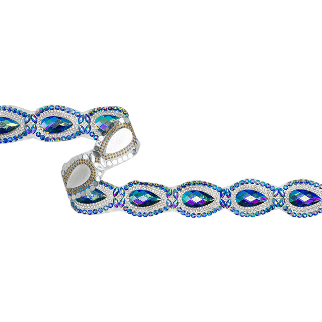 Yaya Han Iron-On Princess Crystal Rhinestone Trim - Iridescent Blue Outlined Teardrops, 1.375" - Cosplay Collection