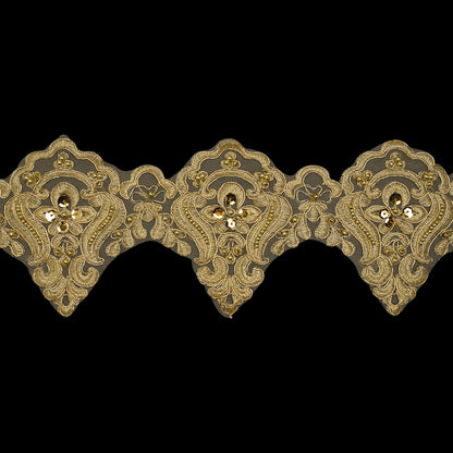 Yaya Han Metallic Corded and Beaded Embroidered Lace Trim - Gold Fae Floral Scallops, 5" - Cosplay Collection
