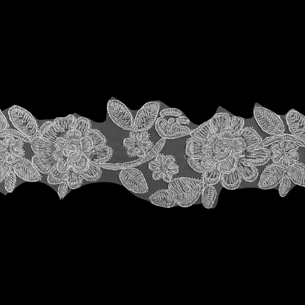 Yaya Han Metallic Corded Embroidered Lace Trim - Silver Fae Floral Vine, 2.5" - Cosplay Collection - Folded