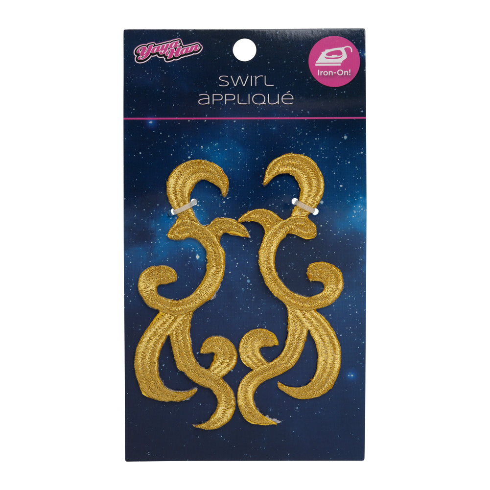 Yaya Han Iron-On Metallic Embroidered Applique Pair - Gold Swirls, 4.25" x 3.25" - Cosplay Collection - Folded