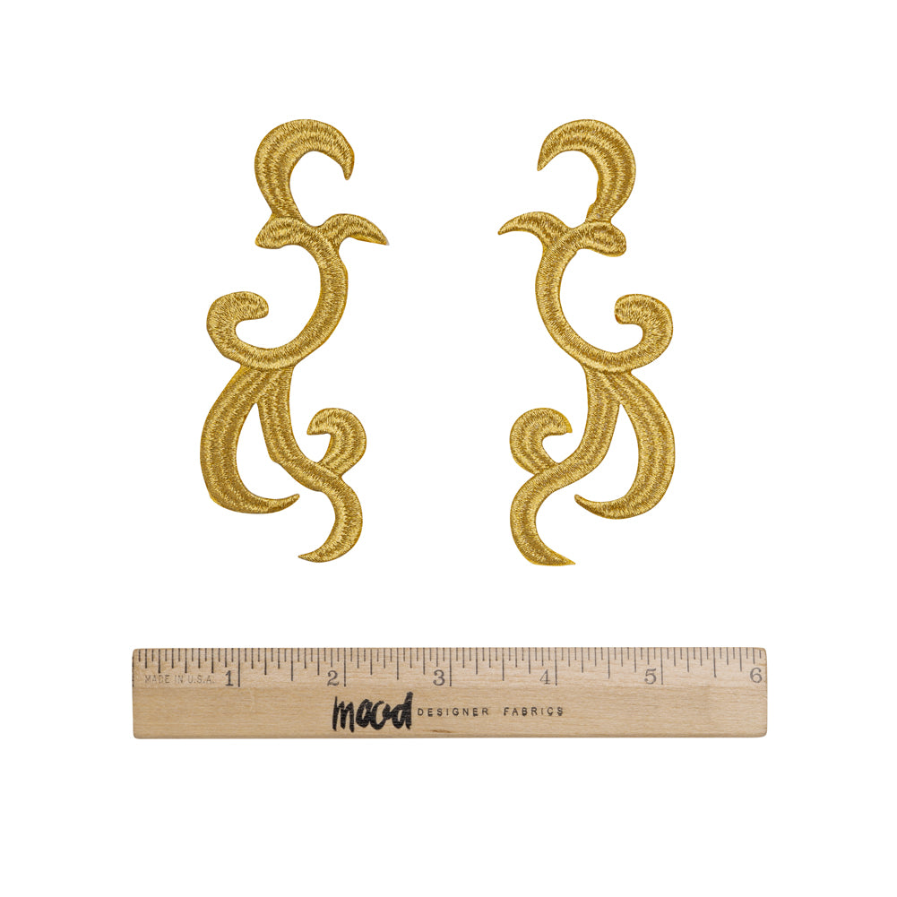 Yaya Han Iron-On Metallic Embroidered Applique Pair - Gold Swirls, 4.25" x 3.25" - Cosplay Collection - Full